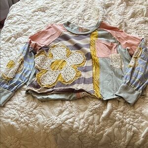 Three Bird Nest Multicolor Patchwork Long Sleeve Top